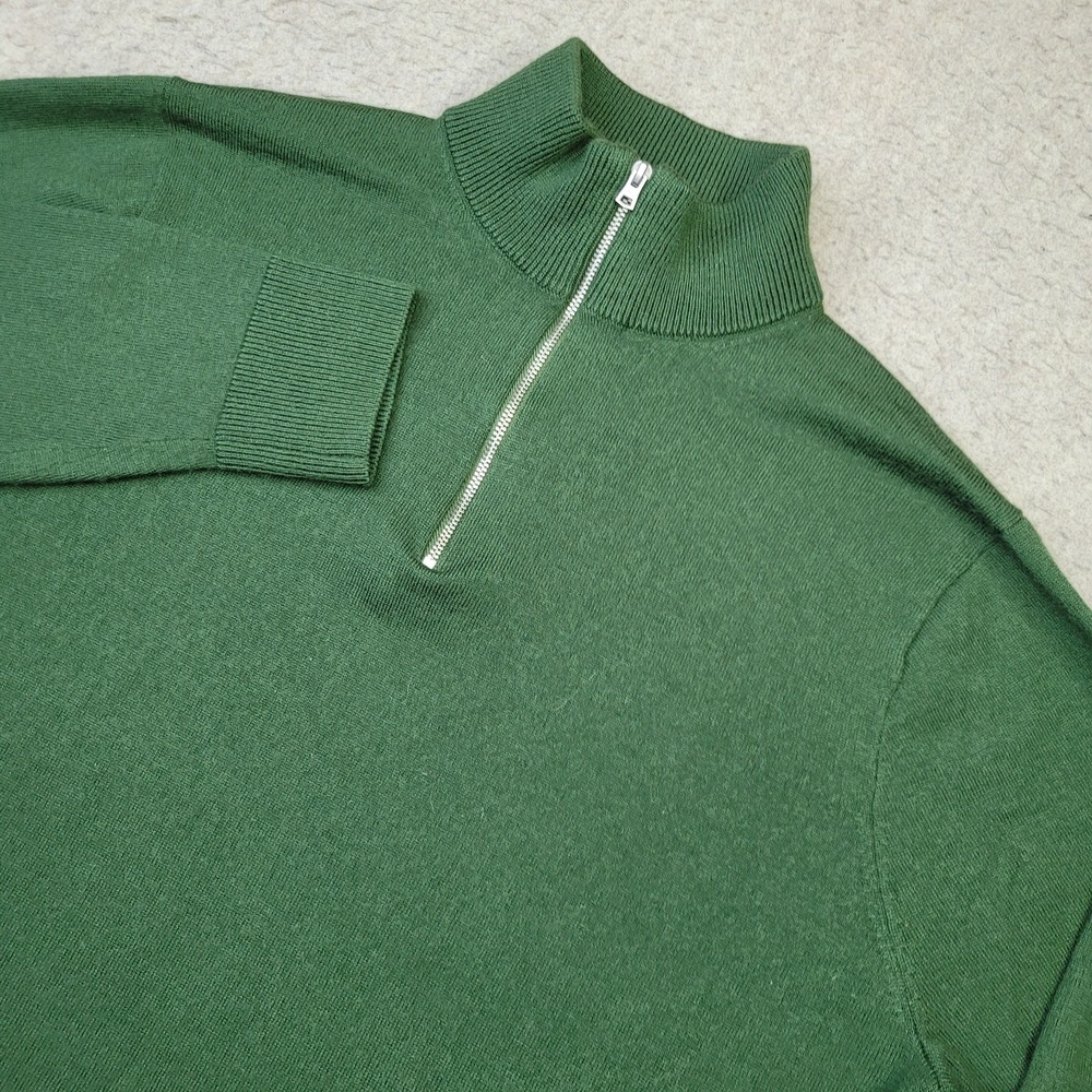 J Crew Merino Wool Blend 1/4 Zip Pullover Sweater‎ Mens L Green Mock Neck Preppy